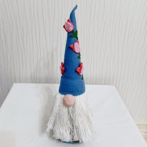 Spring Gnome Shelf Sitter with Felt Tulips, Yarn Beard